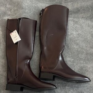 Zara Dark Brown Leather Heeled Boots